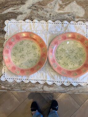 Floral Pattern Pink and Green Dinner Plates - Set of 2